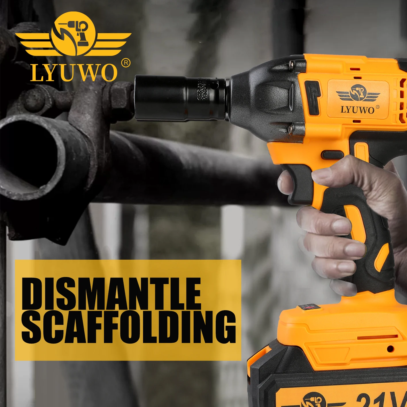 LYUWO 350Nm Brushless Lithium Electric High Torsion Impact Wrench, Handmade Carpenter, Auto Repair Worker, Sleeve, Electric Tool