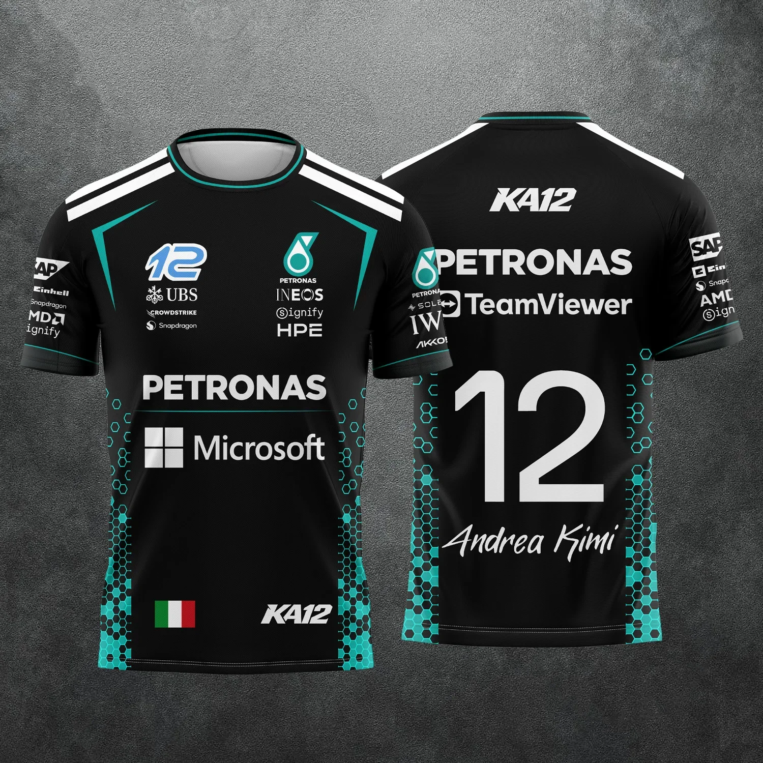 2026 Kimi Antonelli und George Russell Racing Fan Kurzarm-T-Shirt mit Aufdruck, atmungsaktive Outdoor-Sport- und Familienkleidung für zu Hause – Detail 8