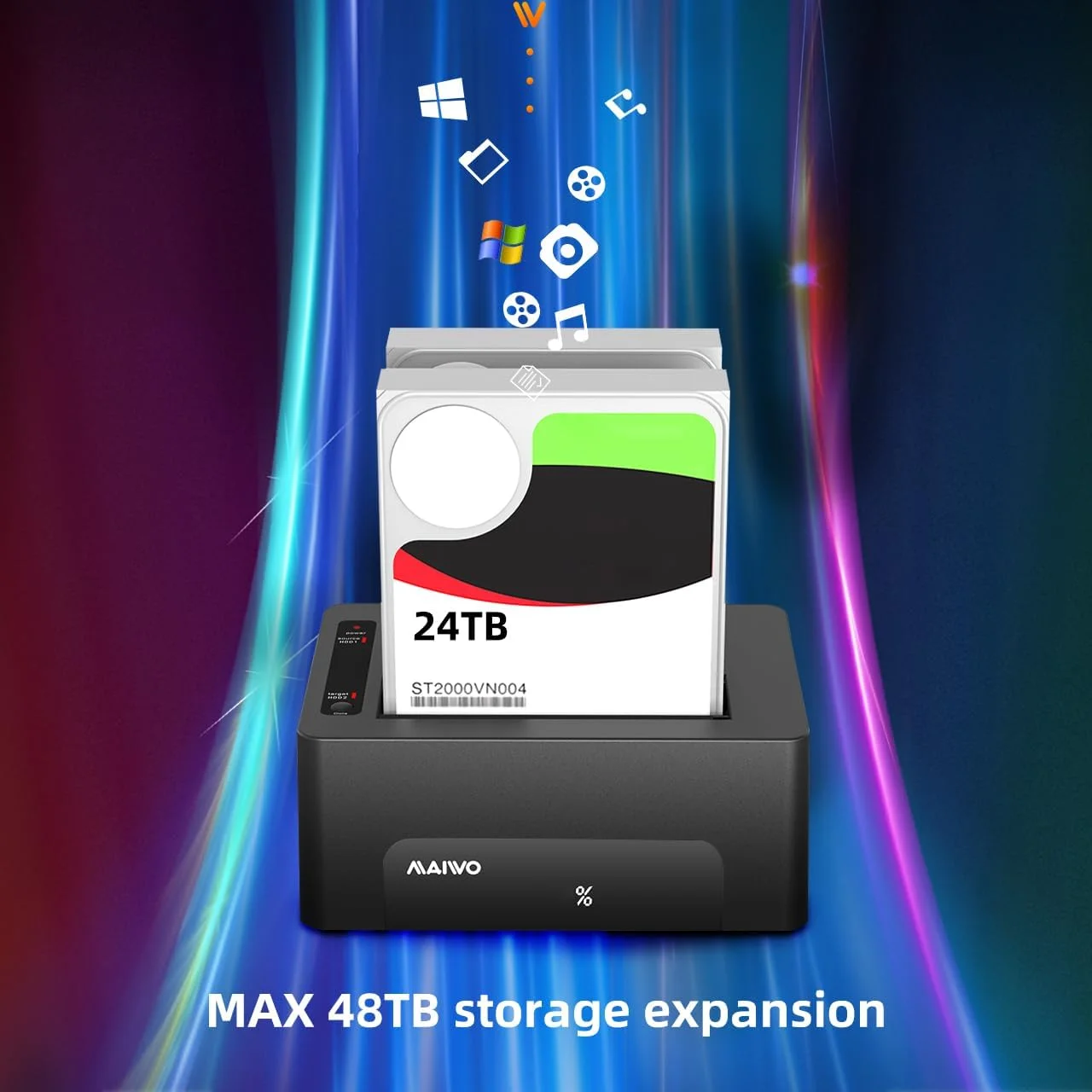 MAIWO Dual Bay USB 3.0 zu SATA Externes Festplattengehäuse Klon-Dockingstation für 2,5 Zoll / 3,5 Zoll HDD/SSD SATA-Festplatten-Dock – Detail 5