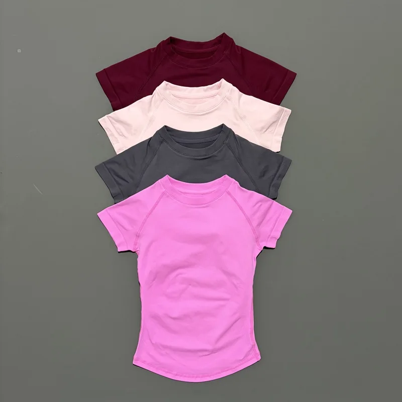 HISTELLO Df Solid Color Sports Short Sleeve Top Women Seamless Yoga Clothing Fitness T Shirts Gym Leotard Workout Sports Vest