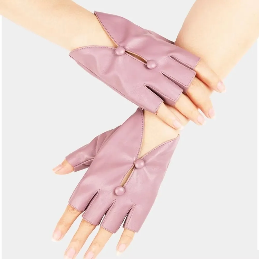 PU Leather Half-Finger Gloves Open-Finger Design Fashion Design Cycling Gloves Anti-Slip Button Hole Driving Gloves For Women