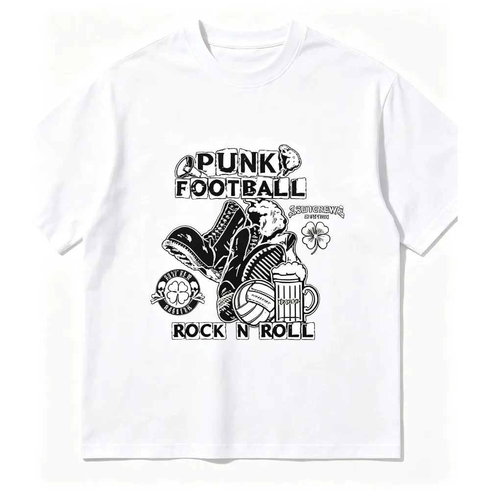 2026 New Punk Football Rock N Roll Graphic T-shirt, Retro Sports Music Print, Unisex Round Neck Short Sleeve Street Top