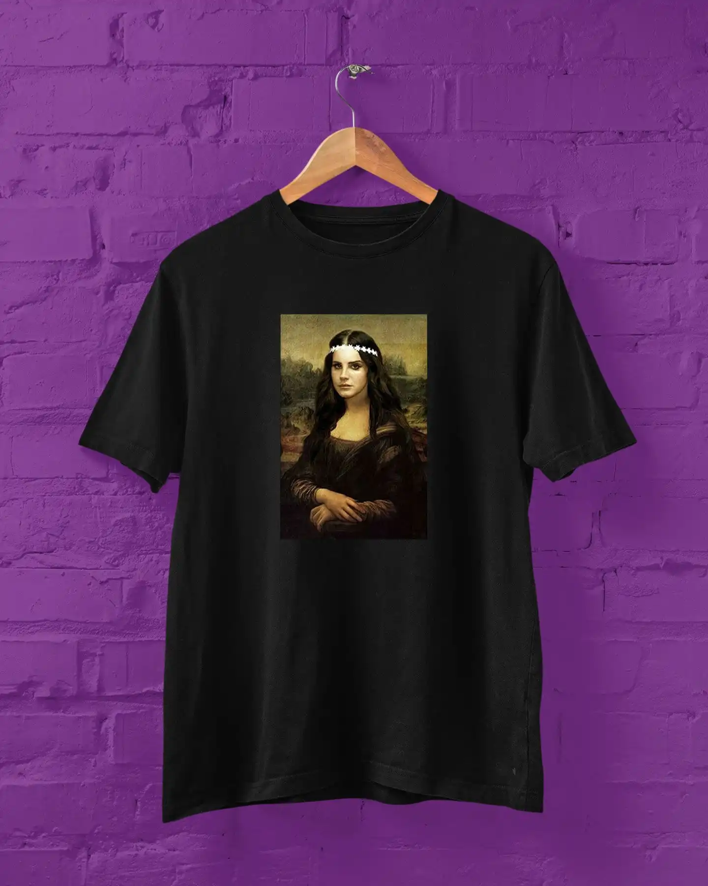 Mona Lisa Da Vinci Parody Lana Del Rey Portrait Masterpiece Black T Shirt SweaT s Size S 4XL Adult High Quality Best