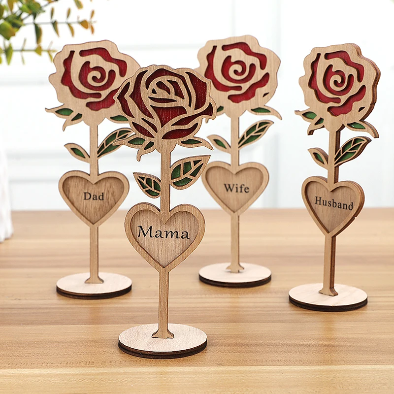 

Mother's Day Wood Florals Lasers Cut Rose Shaped Ornament Romantic Rose Home Office Tabletop Craft Mom Fathers Day Decorations