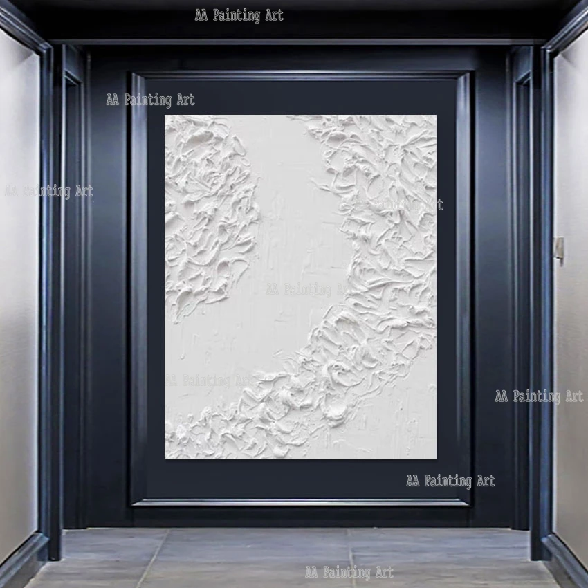 

Handmade Textured Acrylic Painting, Thick Paints, Abstract 3D, White Artwork, Hotel Decorative, Luxury Item for Showing