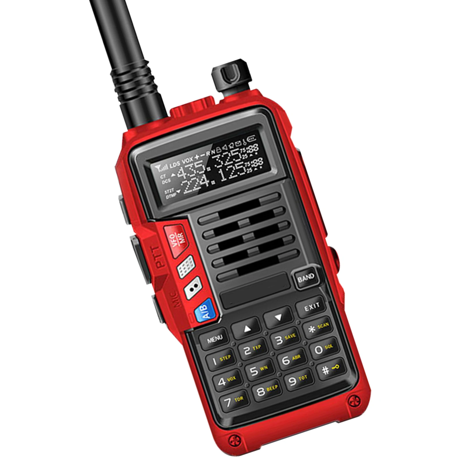 Walkie Talkie de mano premium Tri-Band 10W Ham Radio bidireccional con 2 antenas 10KM Señal estable Función VOX de largo alcance 128CH Rojo