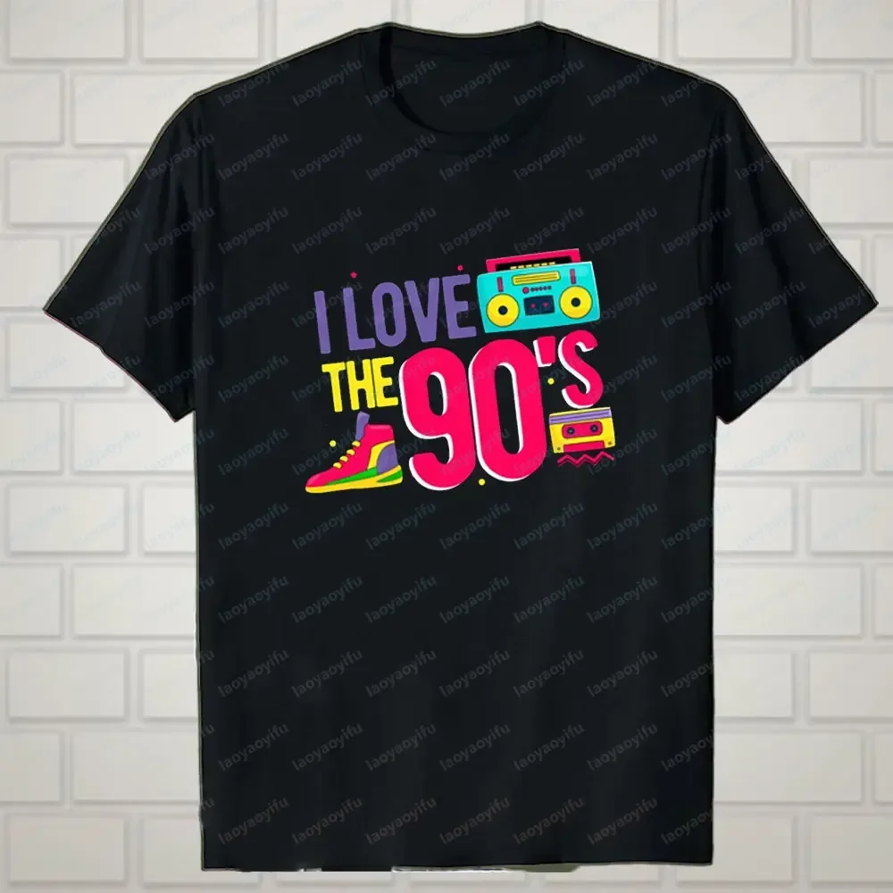 

I Love 90‘s Vintage Men Trend T-shirt Radio Board Shoes Vintage Color Print Design 90's Birthday Party Gift Summer Casual Tops