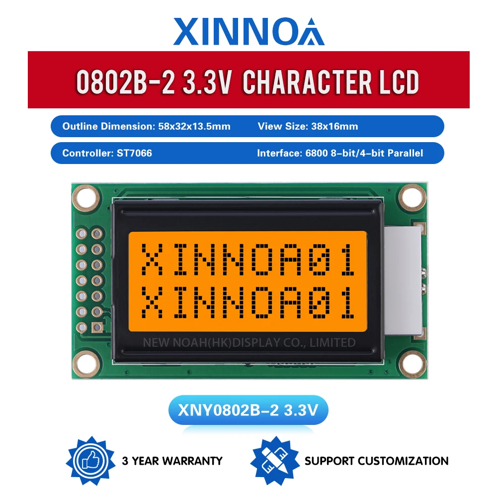 오렌지 라이트 블랙 레터 LCD 모듈, 다국어 모듈, ST7066 재고 직접 배송, 2x8 LCD 0802 컨트롤러, 0802B-2, 3.3V