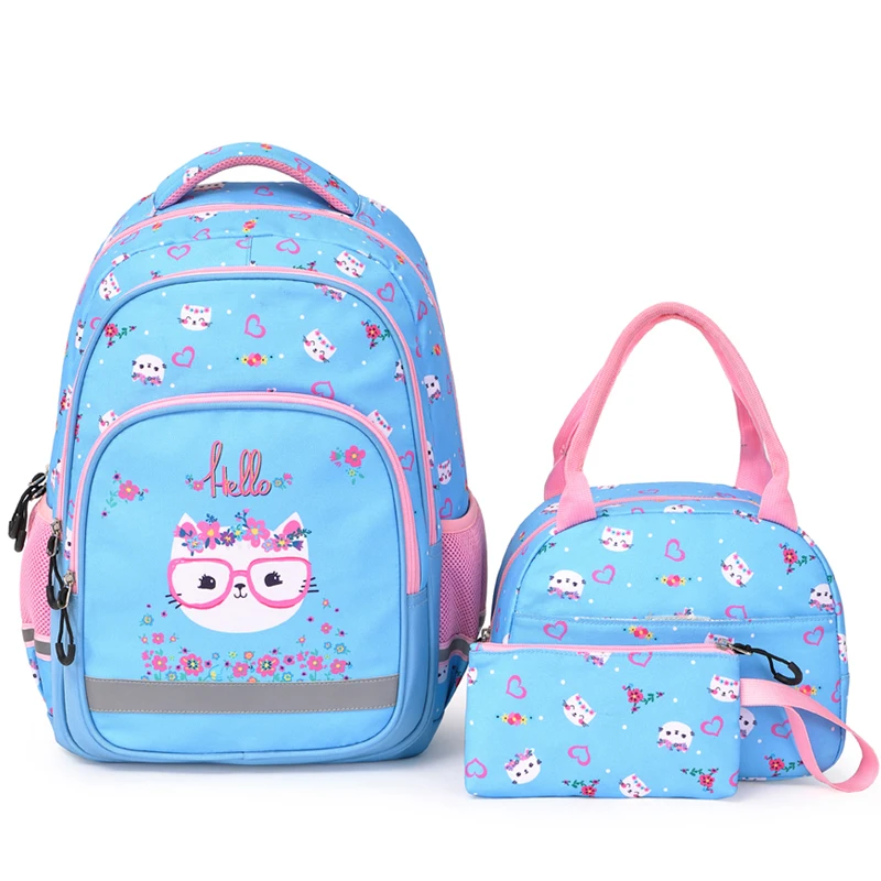 3 Pieces  Cat Children Backpack School Bags for girls Cartoon Kid Backpack Kitty Printing Bookbag mochilas escolares infanti