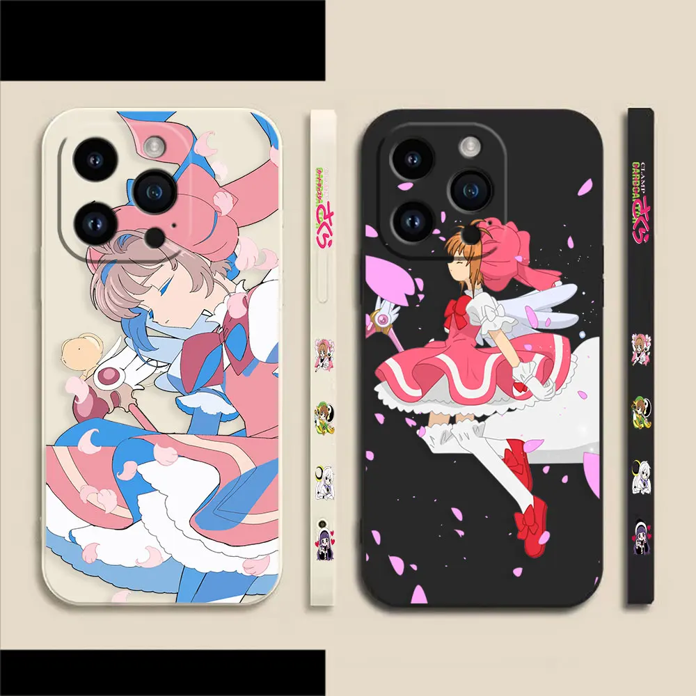 Anime Cardcaptor Sakura Case For Apple iPhone 14 13 12 11 Pro XS Max Mini X XR SE 7 8 6 15 Plus Colour Liquid Case Cover Funda