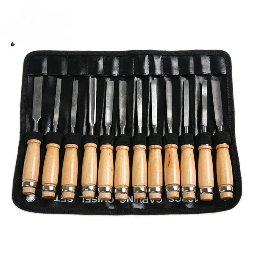 

Woodworking Professional Lathe Gouges Tools 12PCS Wood Carving Hand Chisel Set