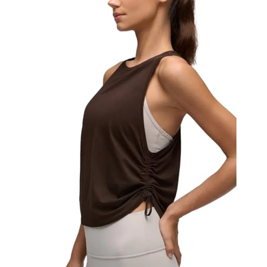 

CRZ YOGA Pima Cotton Ruched Side Tank Tops for Women - Workout Athletic Casual Racerback Crewneck Loose Sleeveless Shirts