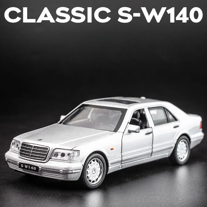 Simulation 1:32 Scale Classic Benz W140 Alloy Car Model With Sound Light Pullback Boy Car Toy Gift Collective Miniature Voiture