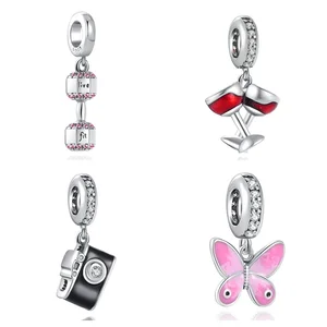 قلادة الحديد الوردي, سوار أوروبي بصمة حبة ديي, اكسسوارات مجوهرات, سوار, كأس نبيذ, فراشة, كاميرا, فضي 925, جديد, 2022 أعلى 8 مبيعات قلادة تجسس - رقم 1