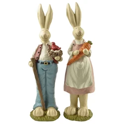 2Pcs Creative Couple rabbits ornament piece Home decorations Easter Bunny resin artifact