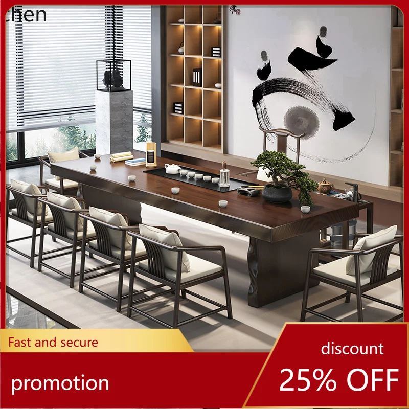 Conjunto de mesa de chá e cadeira de madeira maciça HXL Mesa de chá Mesa de chá de placa grande