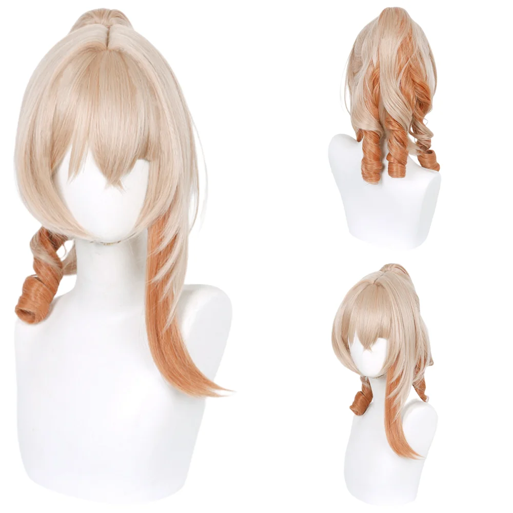 Anime Yoimiya Cosplay Wigs Light Gold Gradient Orange High Ponytail Princess Curls Heat Resistant Synthetic Hair Halloween Party
