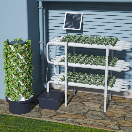 Hydroponic Growing System Kit-Indoor/Outdoor Garden Hydroponic Vegetable Tower 48 Pods 8 Floors 60L Nutrient Box Pump System