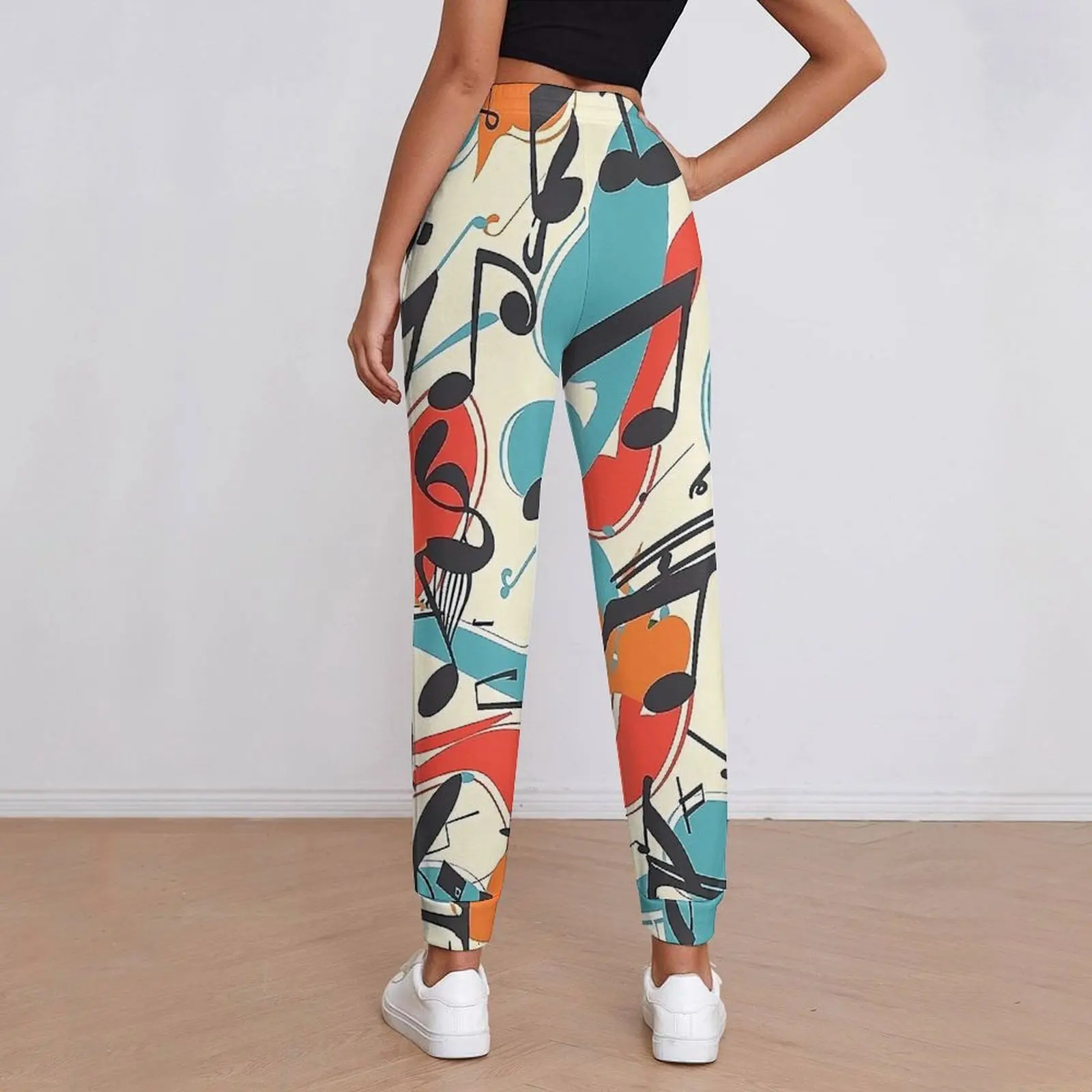 Colourful Music Note Print Pants Female  Hippie Sweatpants Spring Vintage Custom Trousers Big Size 2XL