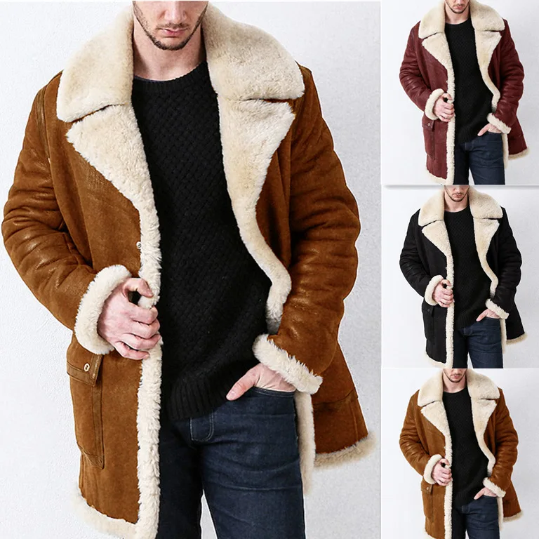 Autumn and Winter New Product Thickened Fur Integrated Elegant Men's Coat Imitation Leather Velvet Long Coat Men's Jacket