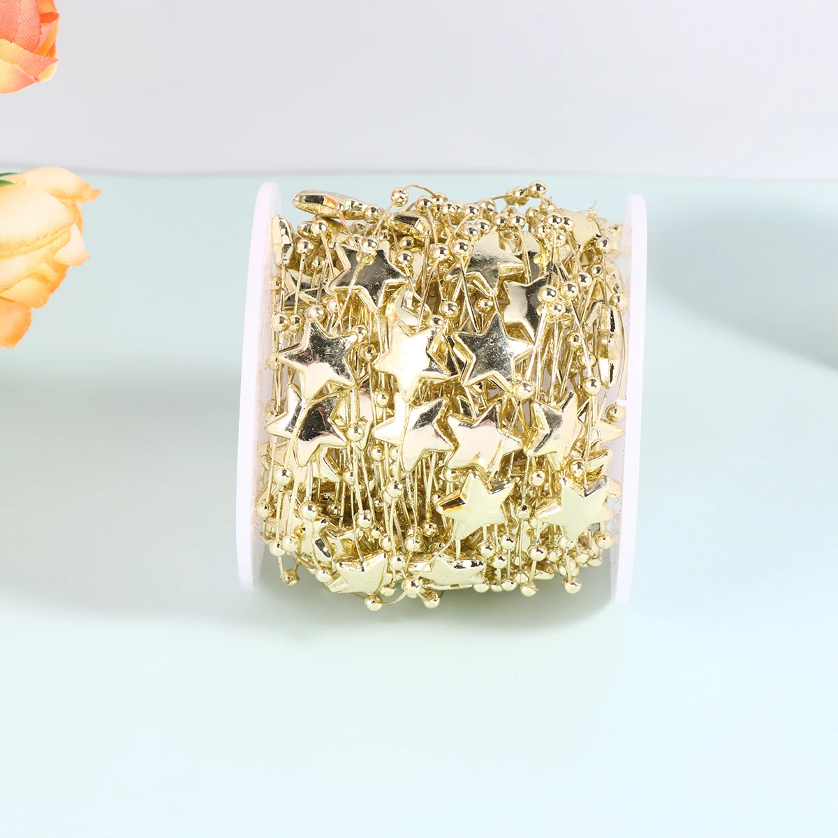 

10M Five pointed Star Beads Chain Gold Plated Bridal Bouquet String Decorative DIY Wedding Party Christmas Valentine