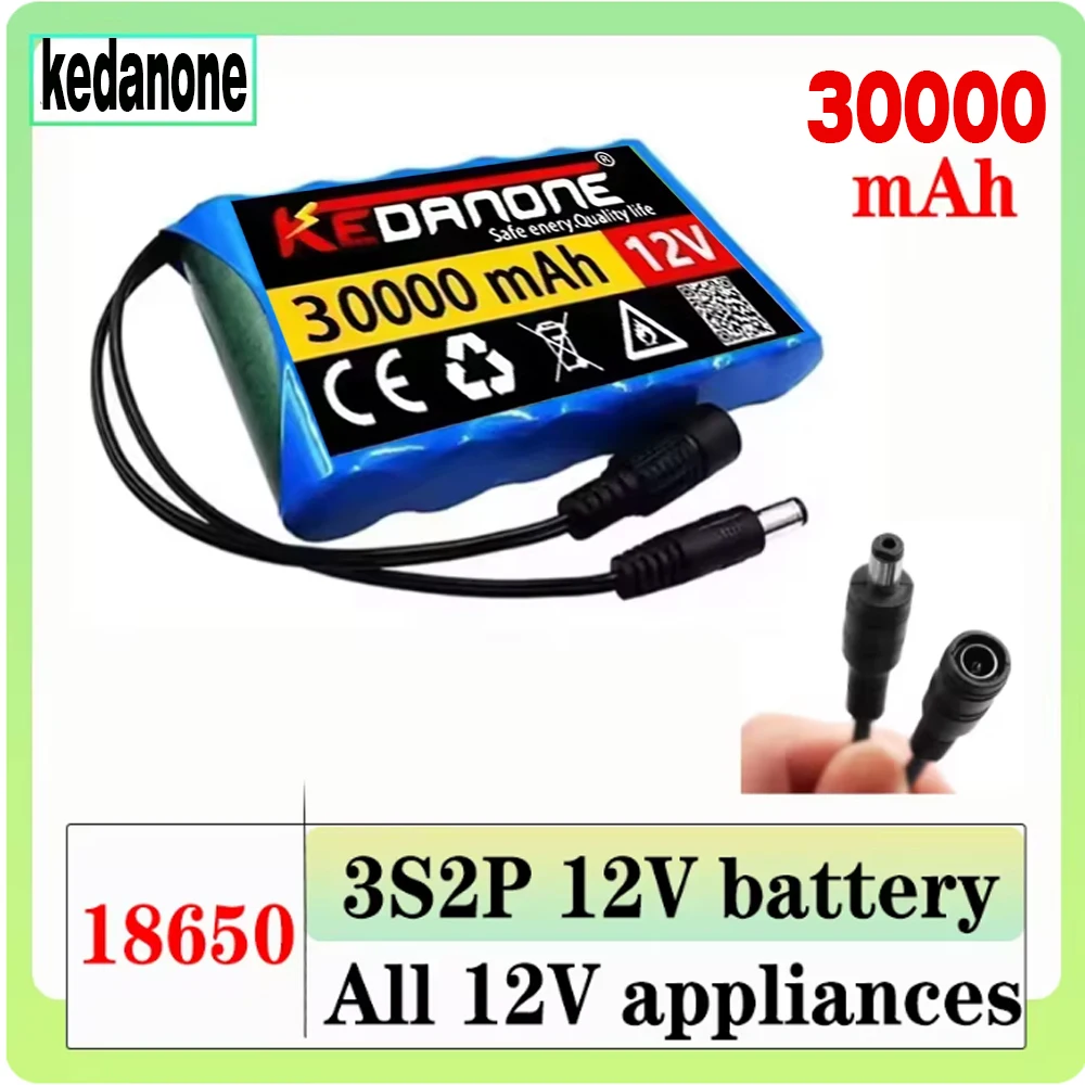 

Portable large capacity lithium-ion battery BMS 3S2P 100000mAh 12V 18650 battery monitoring, audio, LED lights+charger