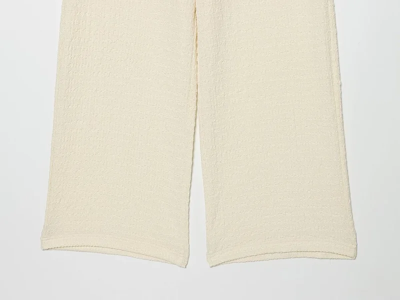 MUJER Textured Women's Pants Sets Casual Straight Leg Pants Set 2 Piece Woman Summer Outfit Mid Waist Women's Top and Bottom Set