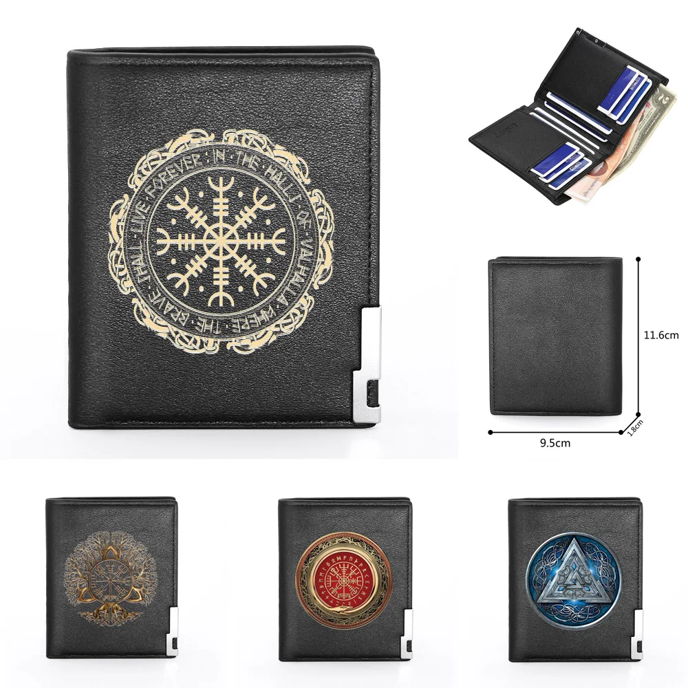 

Classic Norse Mythology Viking Theme Leather Wallet Men Women Billfold Slim Credit Card/ID Holders Money Bag Male Short Purses