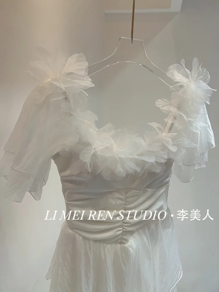 New white petal fluffy skirt one-piece swimsuit