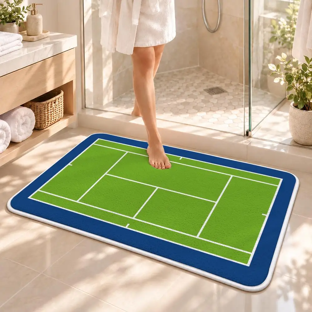 Tennis Court Sports Floor Mat Flannel Rug Soft Non Slip Door Mat for Bathroom Bedroom Entryway Home Decor Gift