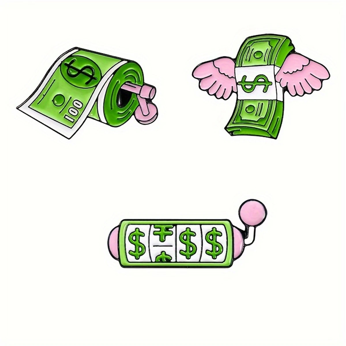 

Creative Bundled Money Dollars Enamel Pin Unique Flying Angel Wings Banknote Cash Brooch Fashion Hat Badge Jewelry Gift