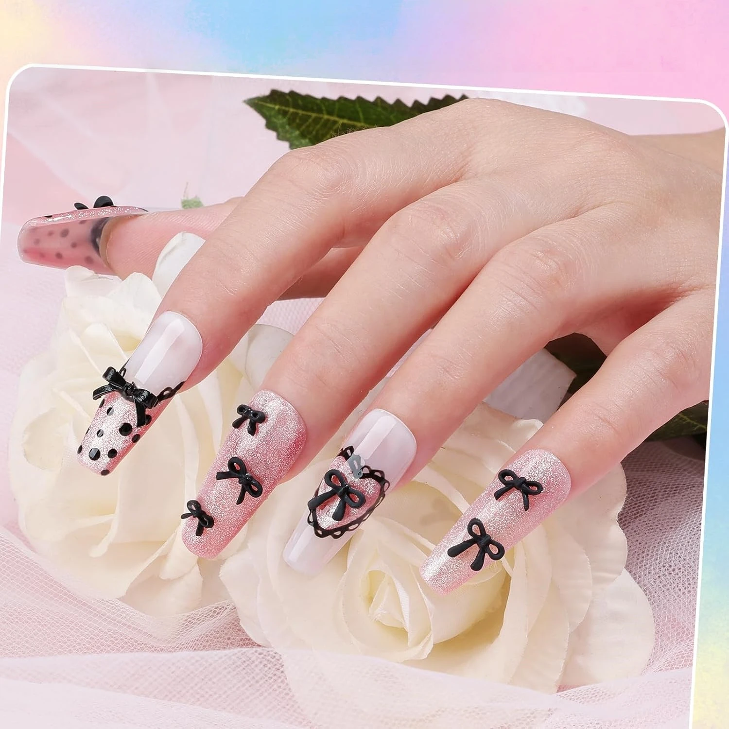 100 peças acessórios de arte de unha em forma de arco estéreo multicolorido, fáceis de criar estilos de arte de unha doce, pequenas decorações fofas para técnicos e entusiastas de unhas para arte de unhas diy, cores misturadas aleatórias