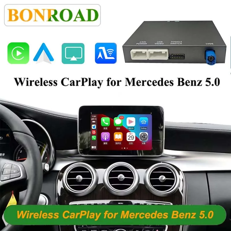 BONROAD Smart Decoder Box For Mercedes Benz NTG 5.0 W205 W176 W212 Wireless Carplay Android Auto Module Interface Support Airplay Autolink