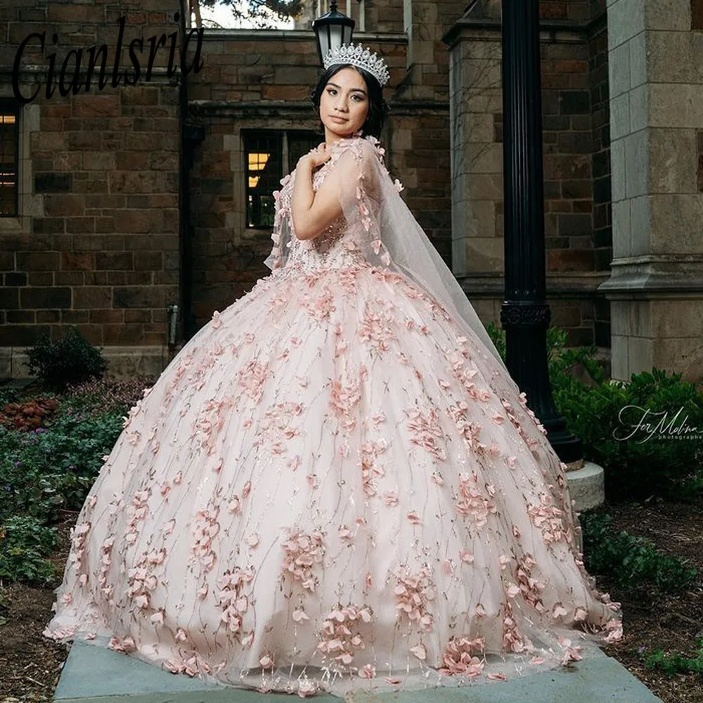 Vestidos rosas para Quinceañera de 16 años, vestido de fiesta con apliques de encaje, con envolturas, Sexy, escote corazón, sin espalda