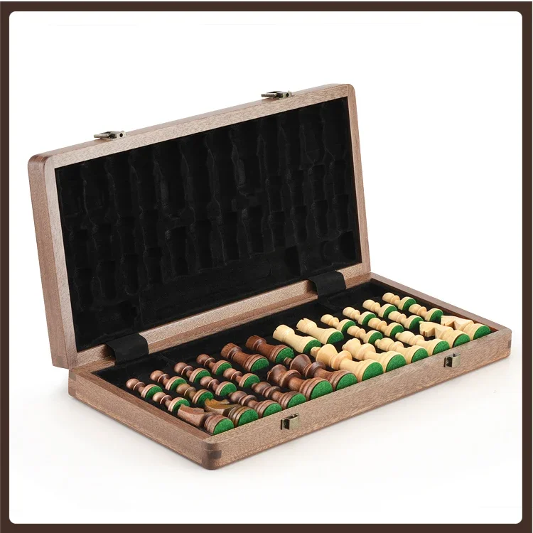 

Luxury Walnut Wooden Chess Set Portable Folding Chessboard Tournament Original Craft Backgammon Checkers Ajedrez Travel Games