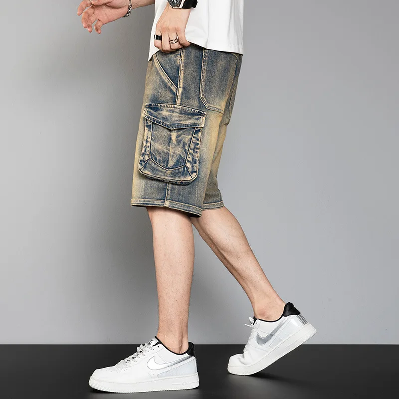 Retro Cargo Shorts Plus Size Men Casual Harem Boardshorts Loose Baggy Streetwear Denim Jeans Short Summer Clohting