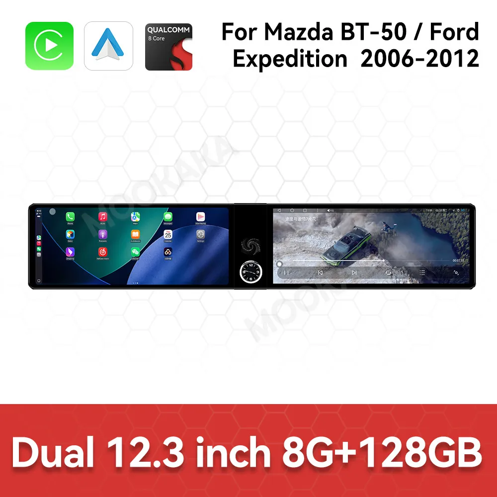 Radio para Auto con Pantalla de 12.3 Pulgadas para Mazda BT-50 Ford Expedition 2006-2012, Navegación GPS Android, Receptor Multimedia Estéreo, Unidad Principal
