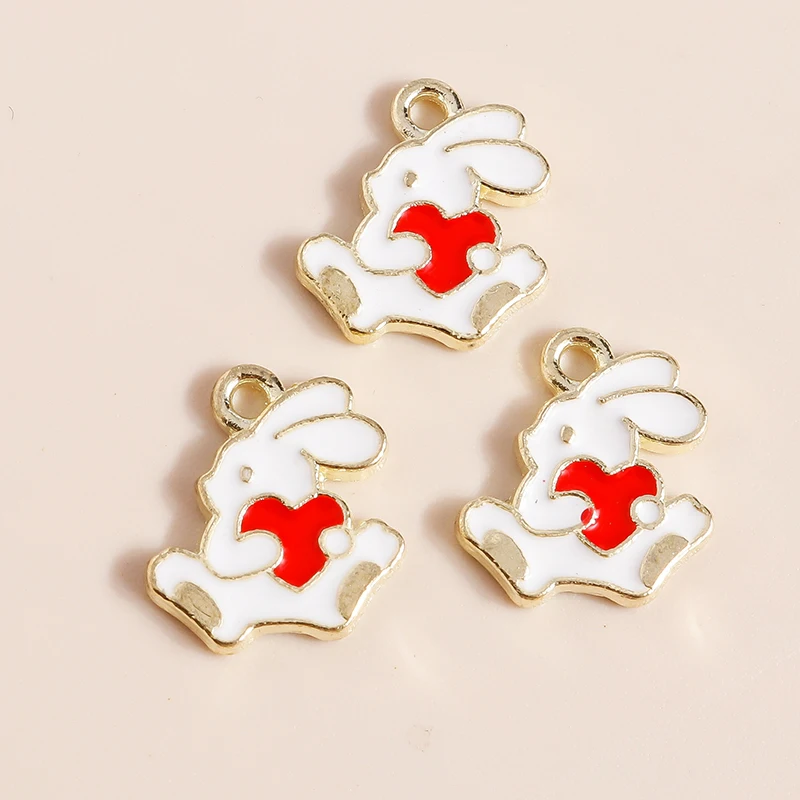 10pcs Enamel Mini Rabbit Charms for DIY Jewelry Making