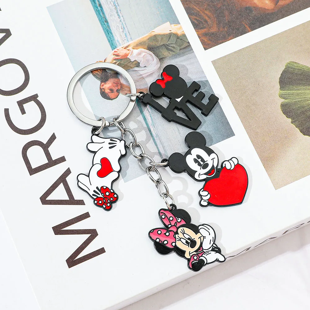 Cute Minnie Mouse Heart Pendant Keychain Mickey LOVE Valentine's Day Gift Travel Backpack Accessory