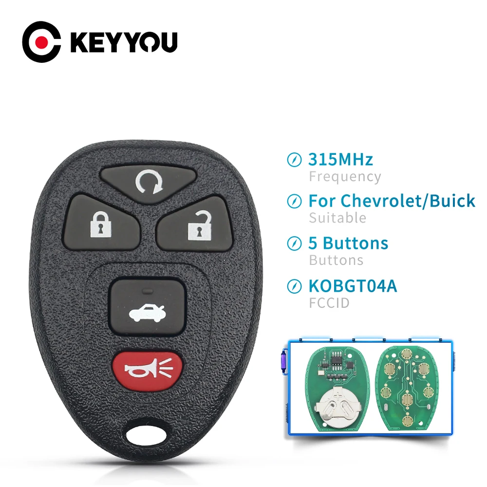 KEYYOU For Chevrolet Buick Cobalt LaCrosse Aura For Chevrolet PONTIAC Malibu KOBGT04A 22733524 315Mhz 5 Buttons
