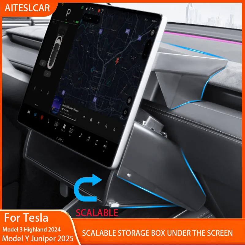 For Tesla Model Y Juniper 2025 Car Storage Box Hidden Storage Organizer Case Tray Under The Central Control Screen Model 3 2024
