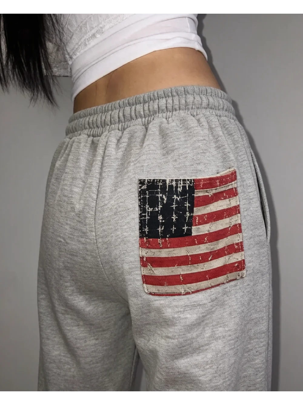 2026 new autumn and winter American retro sweatpants with digital printed back and flag printed pocket straight leg casual pants
