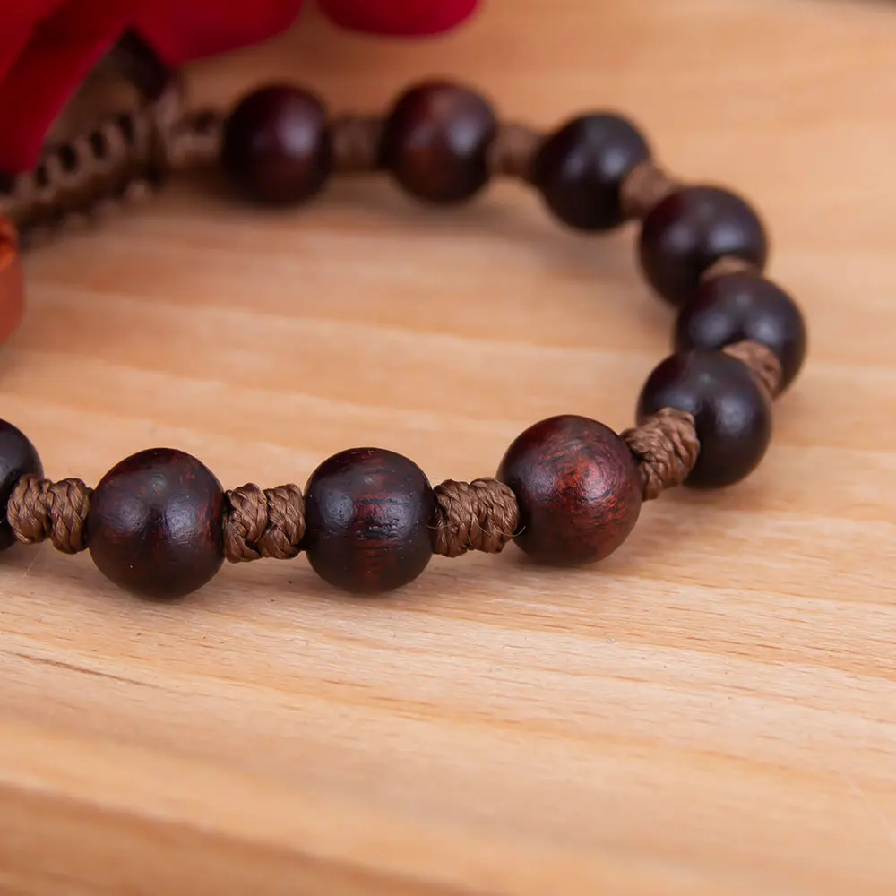 HTISOK Wooden Rosary Bracelet with Jesus & Mary Medals Handcrafted Catholic Prayer Jewelry for Faith Devotion Religion Gift