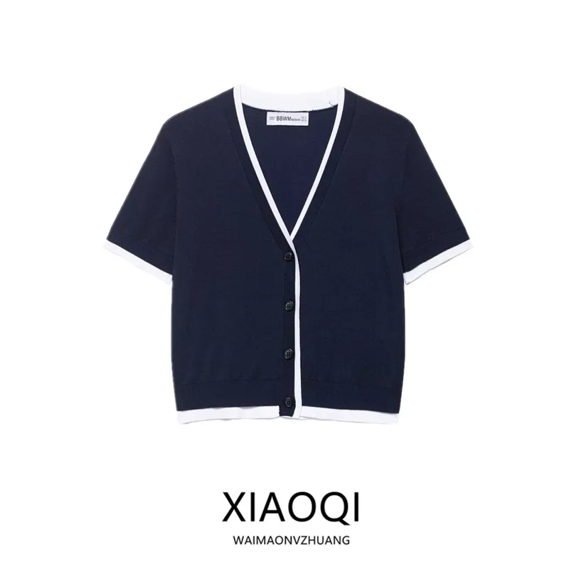 

Новое поступление осени 202, женская модная двухслойная вязаная куртка с v-образным вырезом, универсальная свободная куртка Fini для поездок на работу...