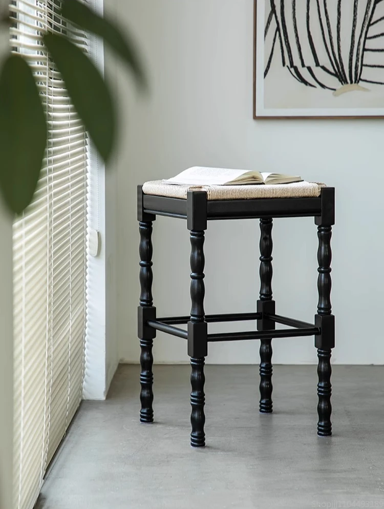 

French Vintage Solid Wood Bar Stool Dining Chairs Creative High Chair for Home & Café Bar Multi-function Furniture Muebles