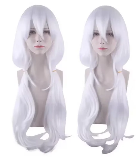 Cute White Wig Color Anime Cosplay Wig Party Wig for Women Long Wavy Costume Wig with Bangs Synthetic Wig for Halloween Party