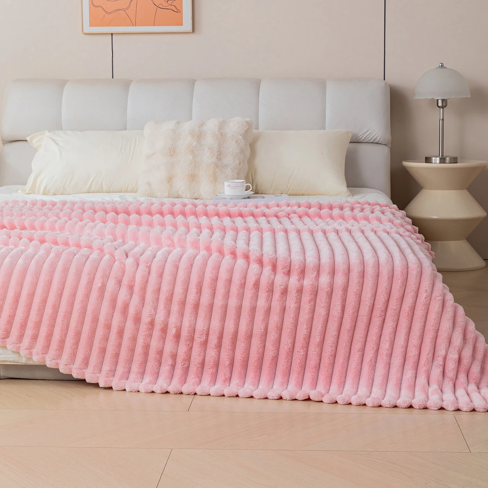 1-teilige Flanelldecke, bequeme und warme Sofadecke, ultraweiche gestreifte Nickerchendecke, geeignet für Schlafzimmer und Schlafsaal – Detail 11