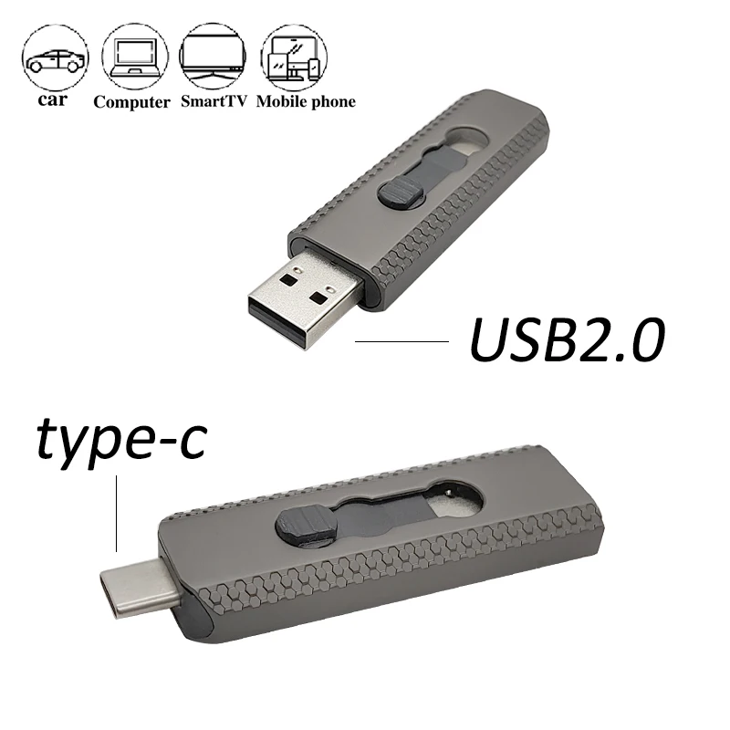 Techkey USB flash drives TYPE-C 128gb for smart phone Interface can be hidden Pen drive metal Memory stick Business gift 64GB