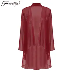 Xales bolero frente aberta chiffon para mulheres, manga comprida, encolher de ombros elegante, cardigã, casaco feminino, capa superior para vestido de festa