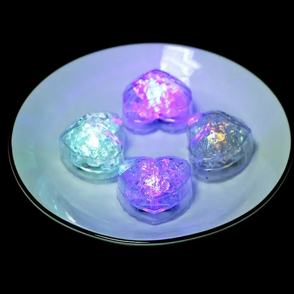5Pcs Heart Shaped LED Ice Cube Lights Flashing Multi Color Glow for Wine Drinking Party Decoration Home Bar Club